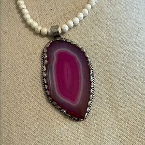 White and Pink Agate Pendant Necklace